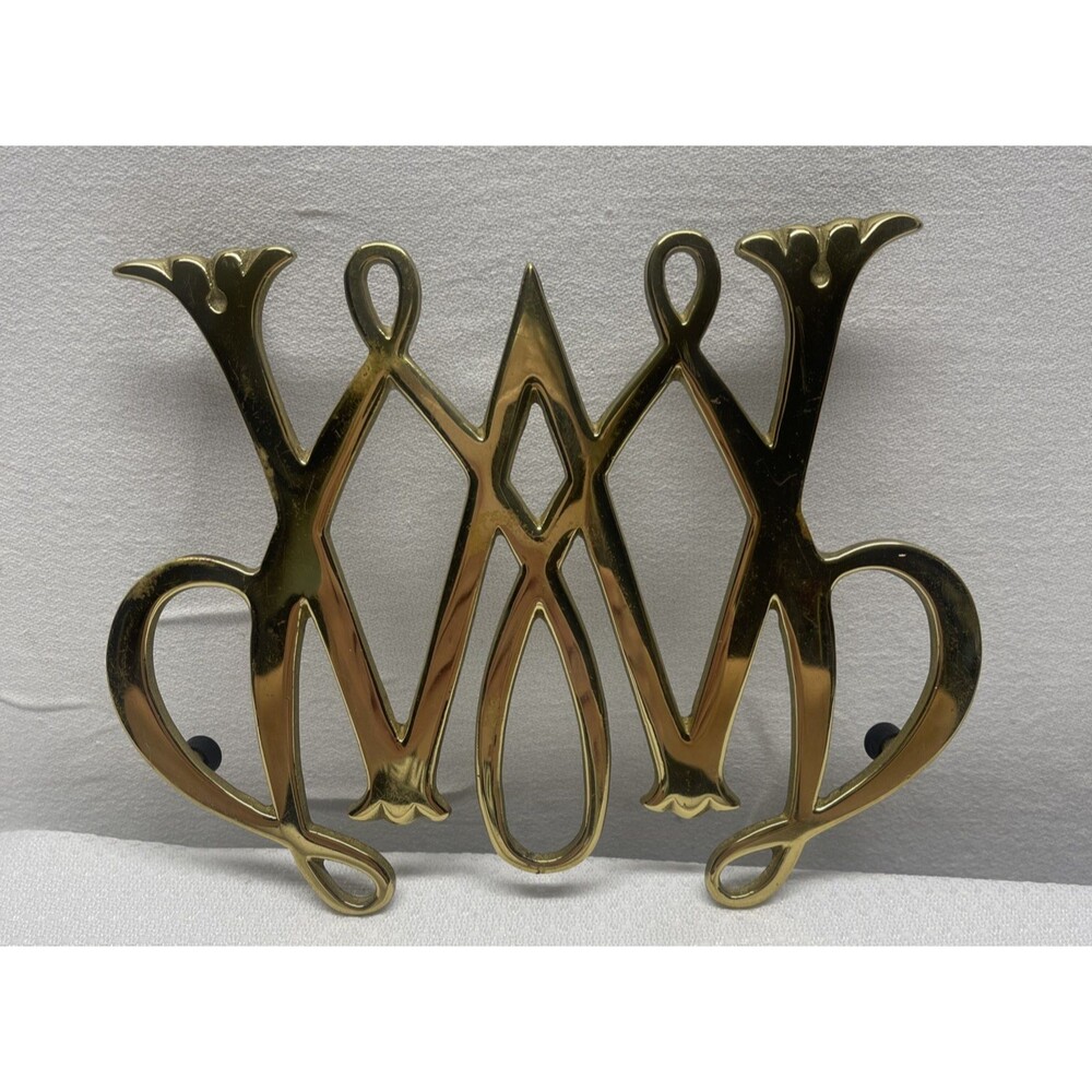Brass William and Mary Cypher Trivet Classic Traditional Williamsburg 1950 Decor